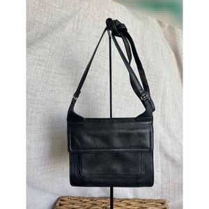 Fossil Black Pebbled Leather Crossbody Bag Organizer Flap Shoulder Bag